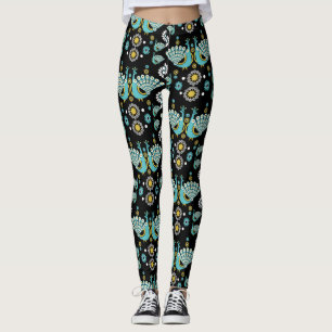Peacock Peafowl Bird Folk Art   Leggings