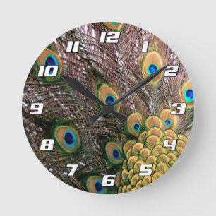 Peacock Peafowl Eyes and Feathers Round Clock