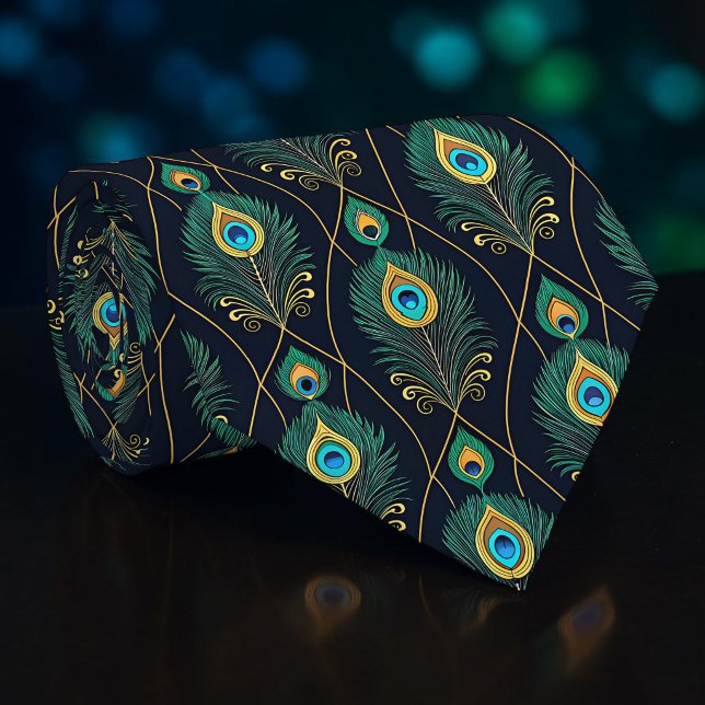 Peacock Peahen Pattern Necktie Tie (Creator Uploaded)