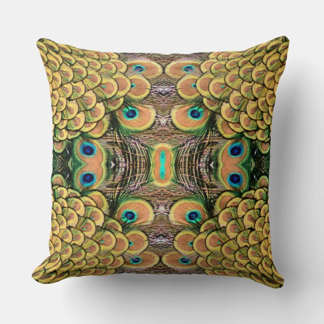 Peacock Peahen Peafowl Feathers Colourful Mirror Cushion (Front)
