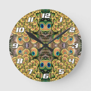 Peacock Peahen Peafowl Feathers Colourful Mirror Round Clock