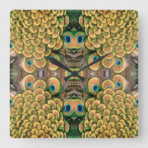 Peacock Peahen Peafowl Feathers Colourful Mirror Square Wall Clock