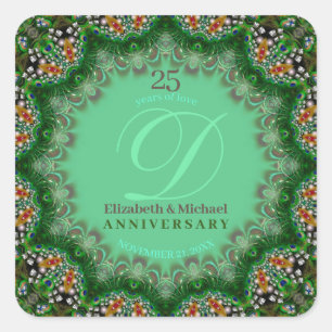 Peacock Pearl Fractal Lace Anniversary Square Sticker