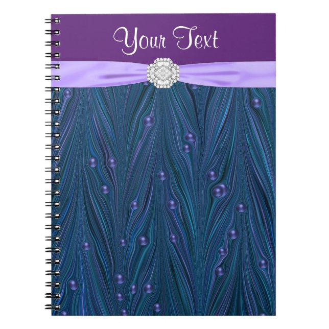 Peacock Pearls Purple Teal Blue Spiral Notebook (Front)