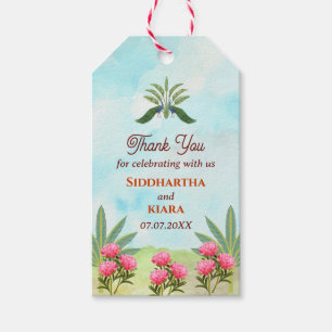 Peacock peonies Indian wedding thank you Gift tag