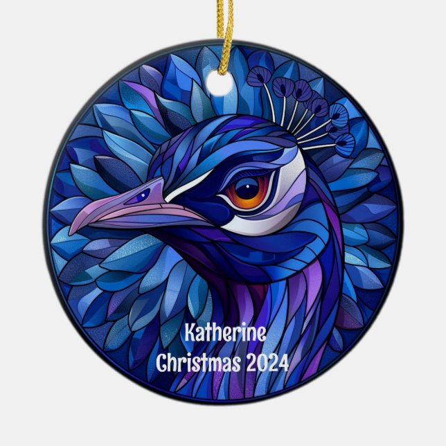 Peacock Personalised Christmas Ornament (Front)