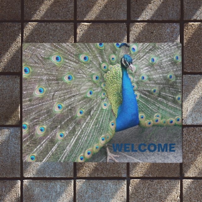 Peacock Photo Welcome Doormat (In Situ)