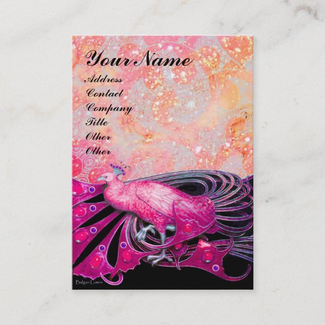 PEACOCK pink black red sparkles Business Card (Front)