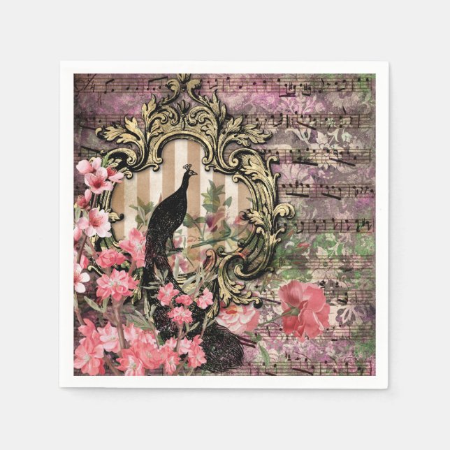 Peacock Pink French Wedding Supplies Paper Napkins (Front)