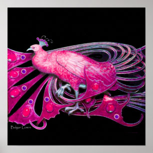 PEACOCK ,pink, fuchsia ,blue purple black Poster