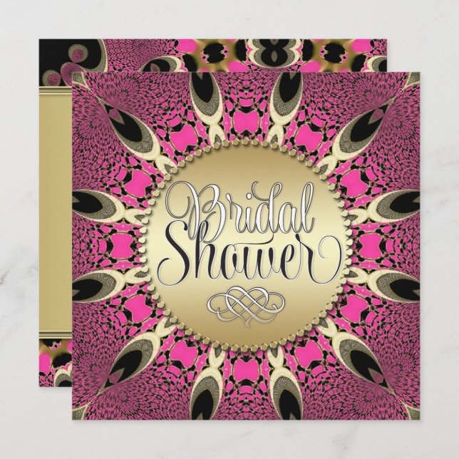 Peacock Pink Funky Bridal Shower Party Invitations (Front/Back)