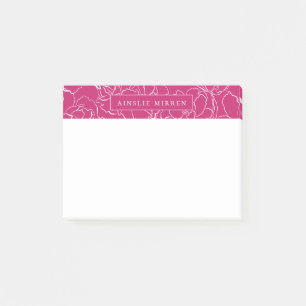 Peacock Pink Simply Floral Personalised Post-it Notes