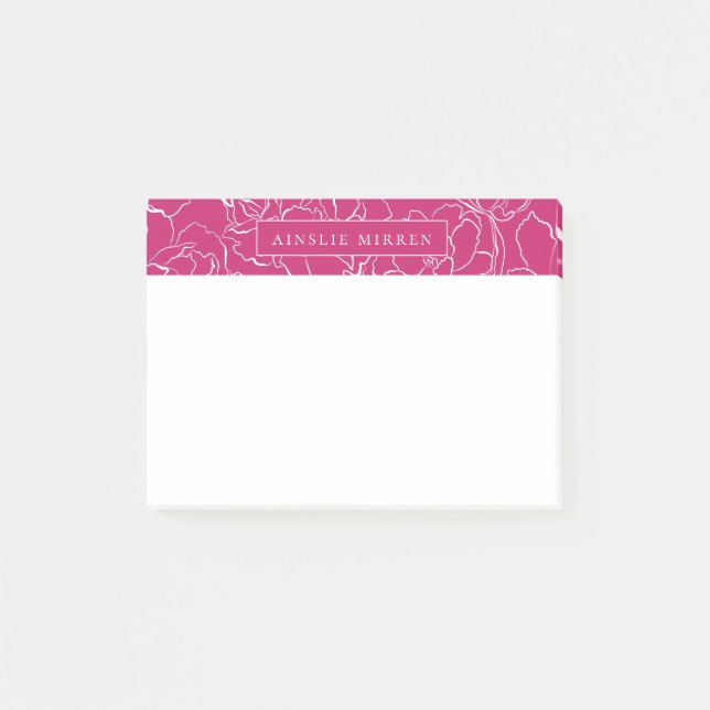 Peacock Pink Simply Floral Personalised Post-it Notes (Front)