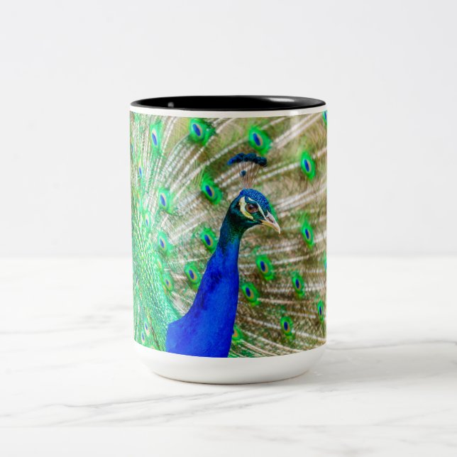 Peacock Plumage Two-Tone Coffee Mug (Center)