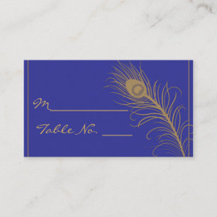 Peacock Plume in Gold and Navy Blue Place Card