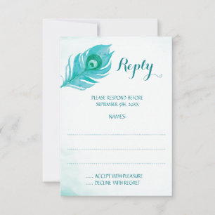Peacock Plume Monogram Wedding Reply Cards
