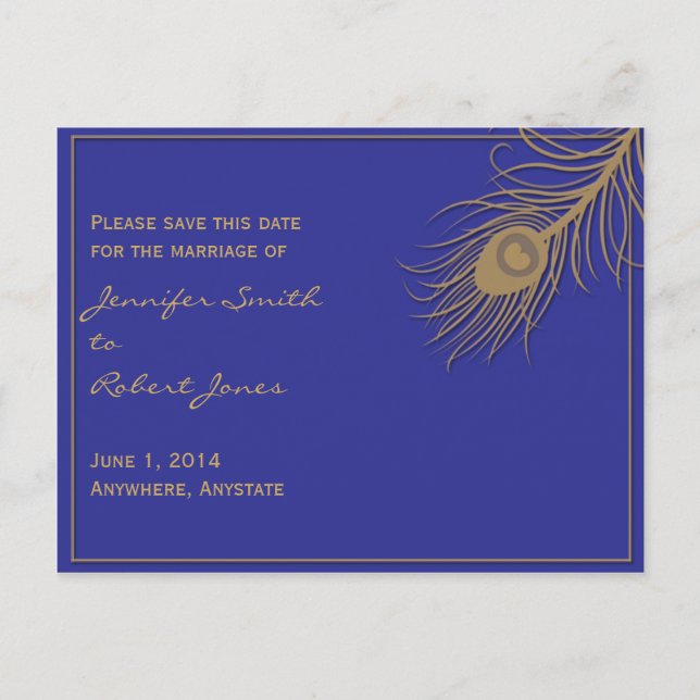 Peacock Plume Save the Date Postcard (Front)
