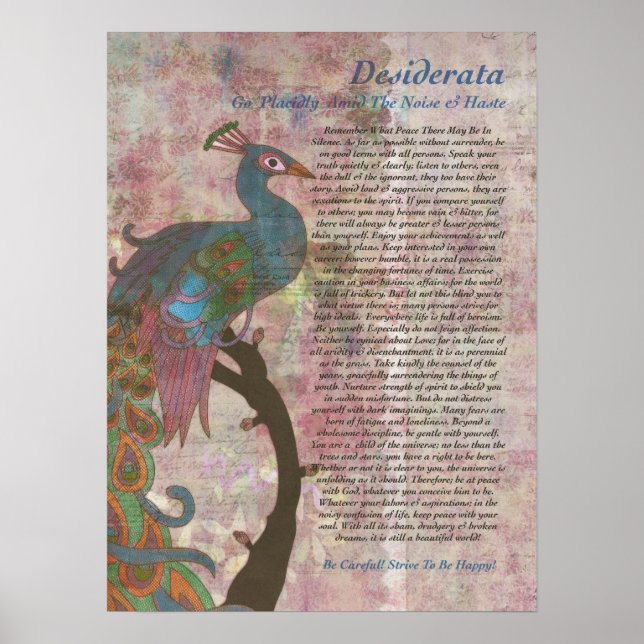 Peacock Pointing to Desiderata Poster (Front)