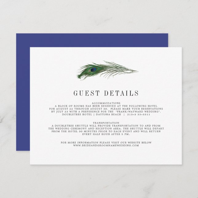 Peacock Poise | Wedding Guest Info Enclosure Card (Front/Back)