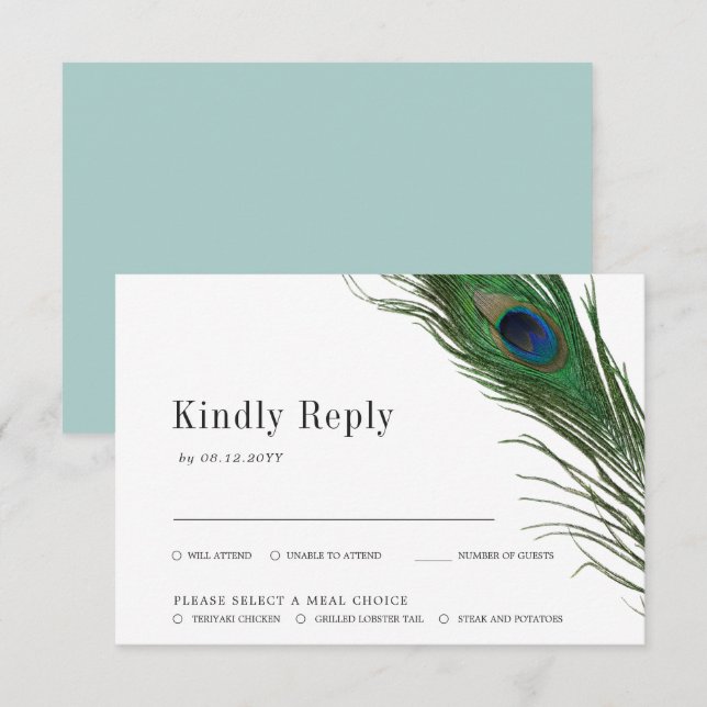 Peacock Poise | Wedding Reply Card Meal Choice (Front/Back)