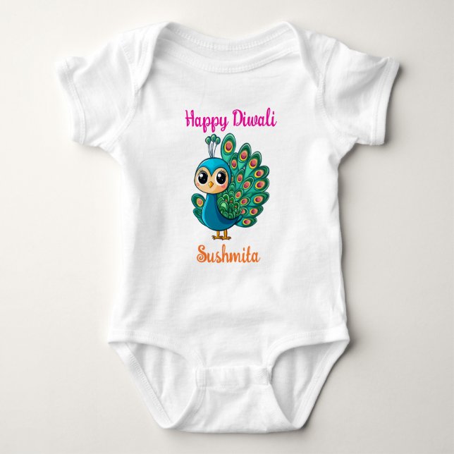 Peacock Pop & Personal Spark with custom text Baby Bodysuit (Front)