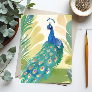 Peacock Princess   Watercolor Animal Nature Postcard