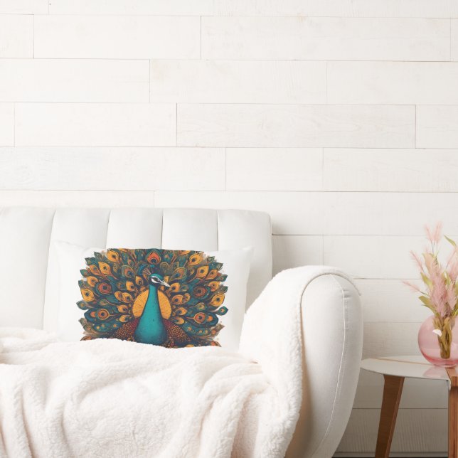 Peacock Printed Throw Pillow (Couch)