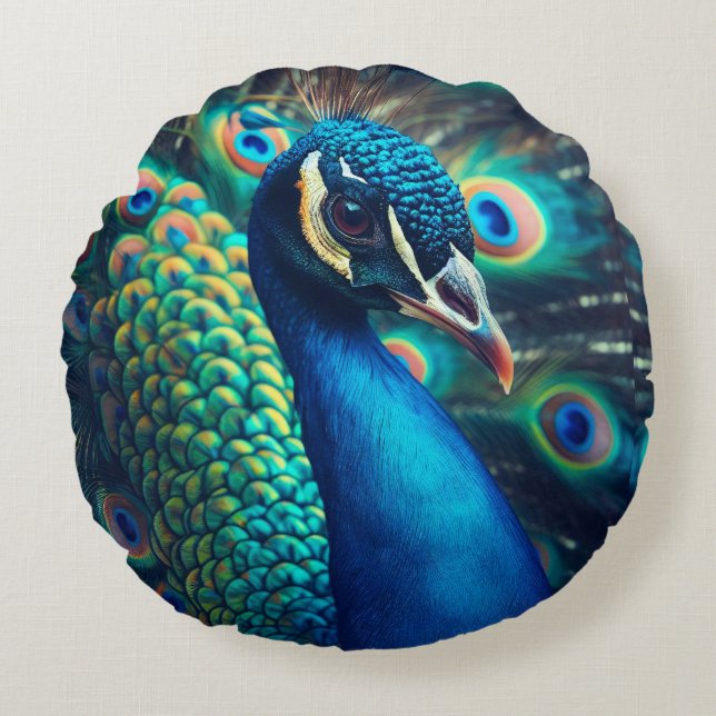 Peacock Profile Round Cushion (Front)