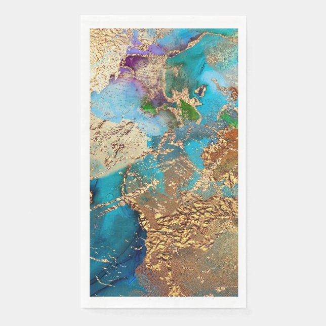 Peacock purple blue faux gold foil chic napkin (Front)