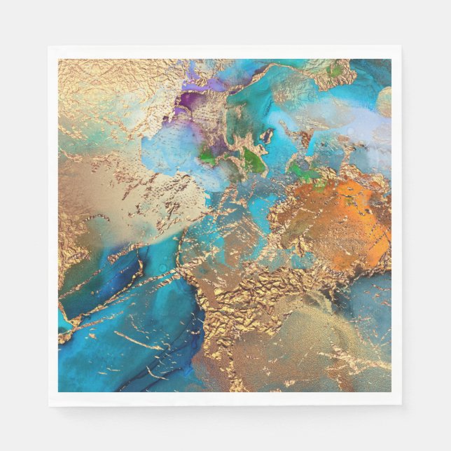 Peacock purple blue faux gold foil stylish napkin (Front)