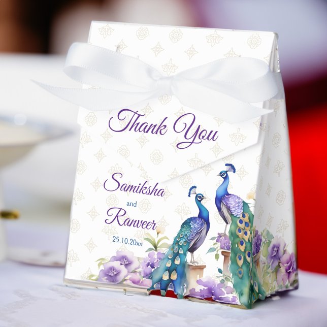 Peacock purple flowers Indian wedding favour Favour Box (Peacocks purple flowers Indian wedding favor gifts Favor Box watercolor two peacocks lilac garden)