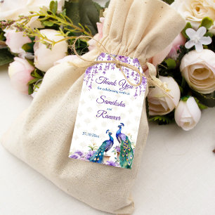 Peacock purple flowers Mehndi Indian wedding favou Gift Tags