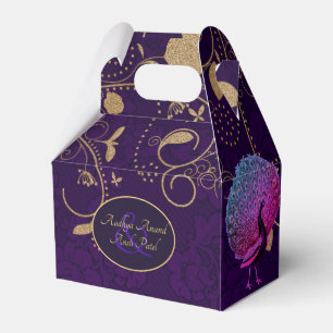 Peacock Purple Gold Gable Favour Box Personalised