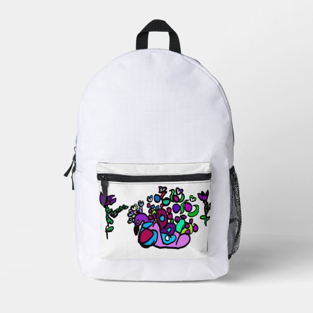 Peacock purple roses  printed backpack (Front)