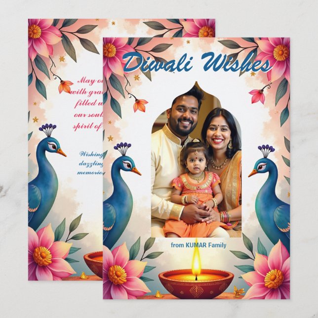 Peacock Radiance Diwali Greeting Card (Front/Back)