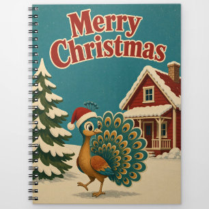Peacock Red Cottage Animal Christmas Notebook