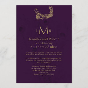 Peacock Regency in Purple Wedding Anniversary Invitation