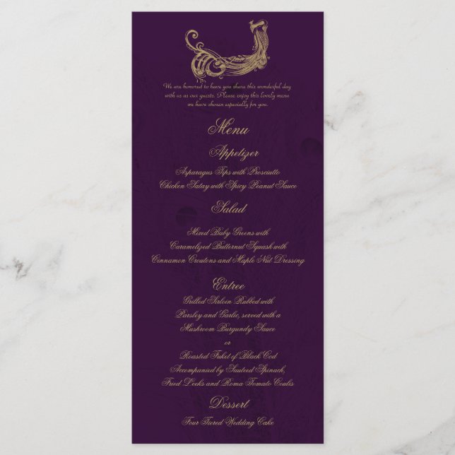 Peacock Regency in Purple Wedding Menu (Front)