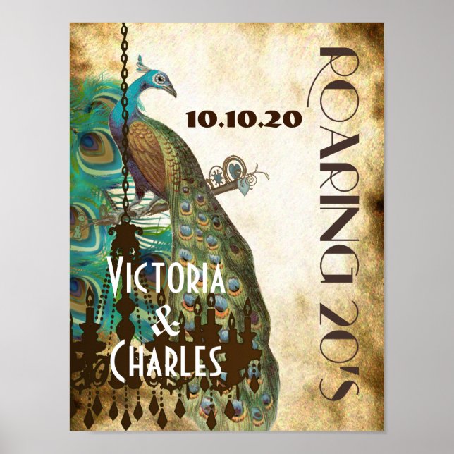 Peacock Roaring 20's Wedding Poster (Front)