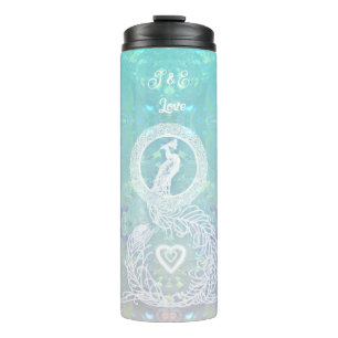 Peacock romantic wedding, heart personalized thermal tumbler
