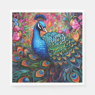 Peacock Roses Elegant Pretty Paper Napkins