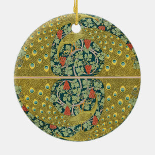 Peacock Round Art Nouveau Style Ceramic Tree Decoration