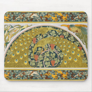 Peacock Round Art Nouveau Style Mouse Mat