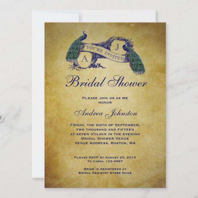 Peacock Rustic Bridal Shower Invitation (Front)