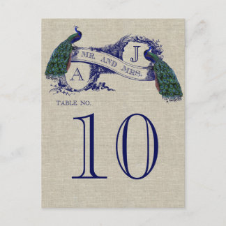Peacock Rustic Wedding Table Number Card