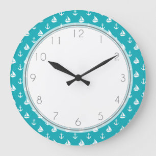 Peacock Sailboats and Anchors Pattern Large Clock