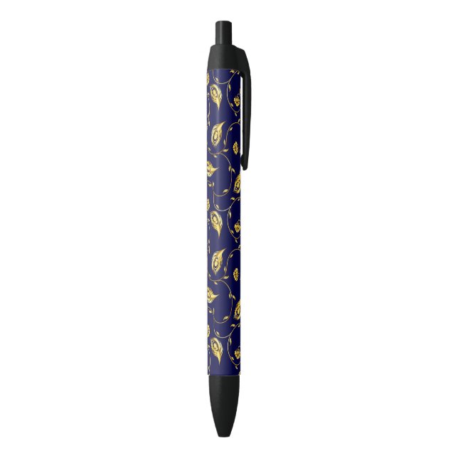 Peacock Sari Pattern Black Ink Pen (Bottom (Vertical))