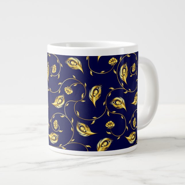 Peacock Sari Pattern Large Coffee Mug (Front Right)