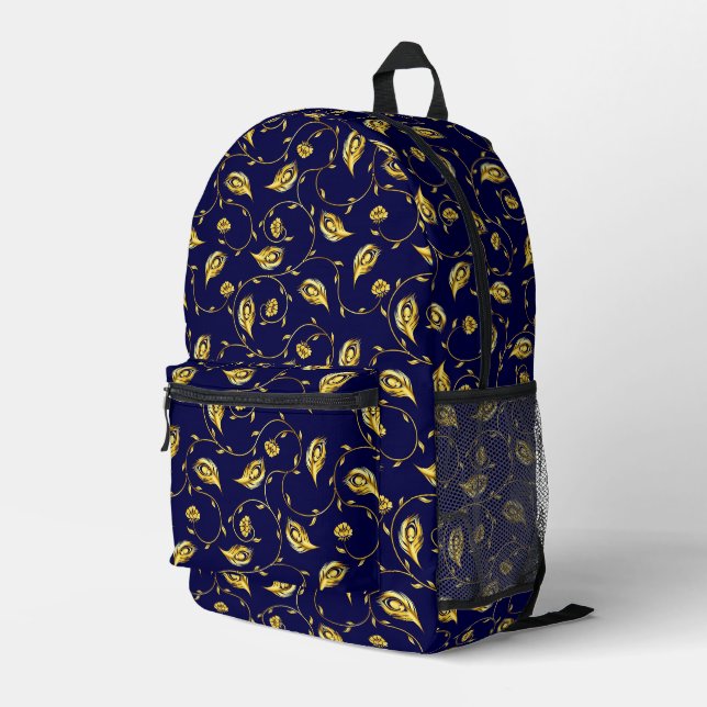 Peacock Sari Pattern Printed Backpack (Back Corner Right)