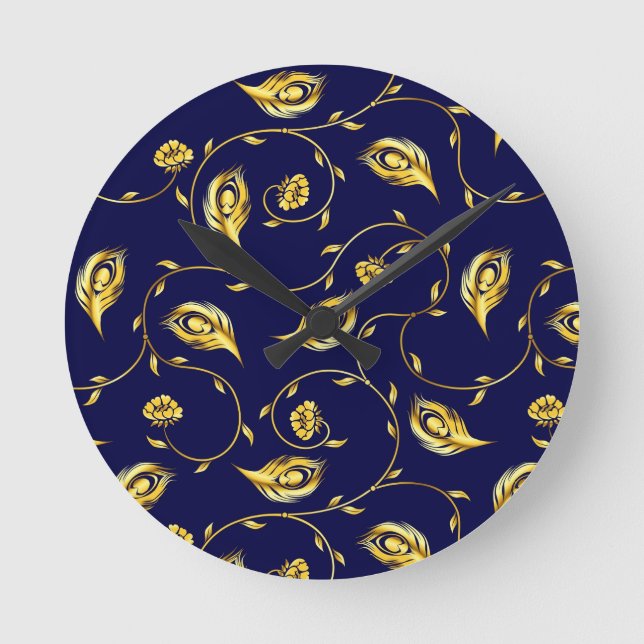 Peacock Sari Pattern Round Clock (Front)